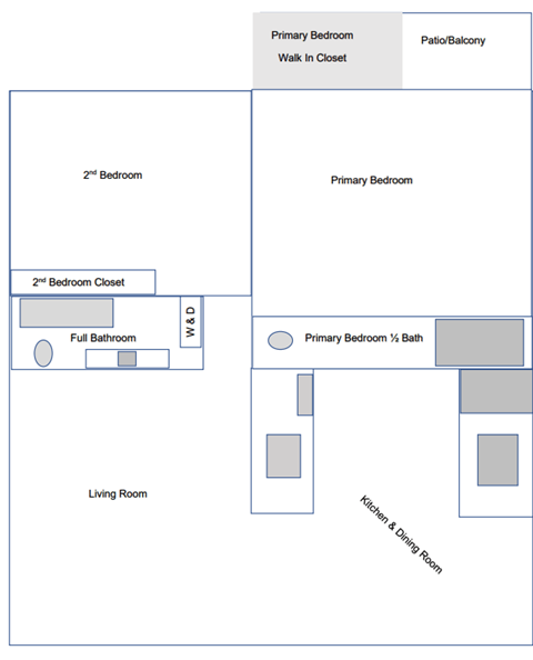 Floor plan for 2 beds, 2 baths, 900 sqft